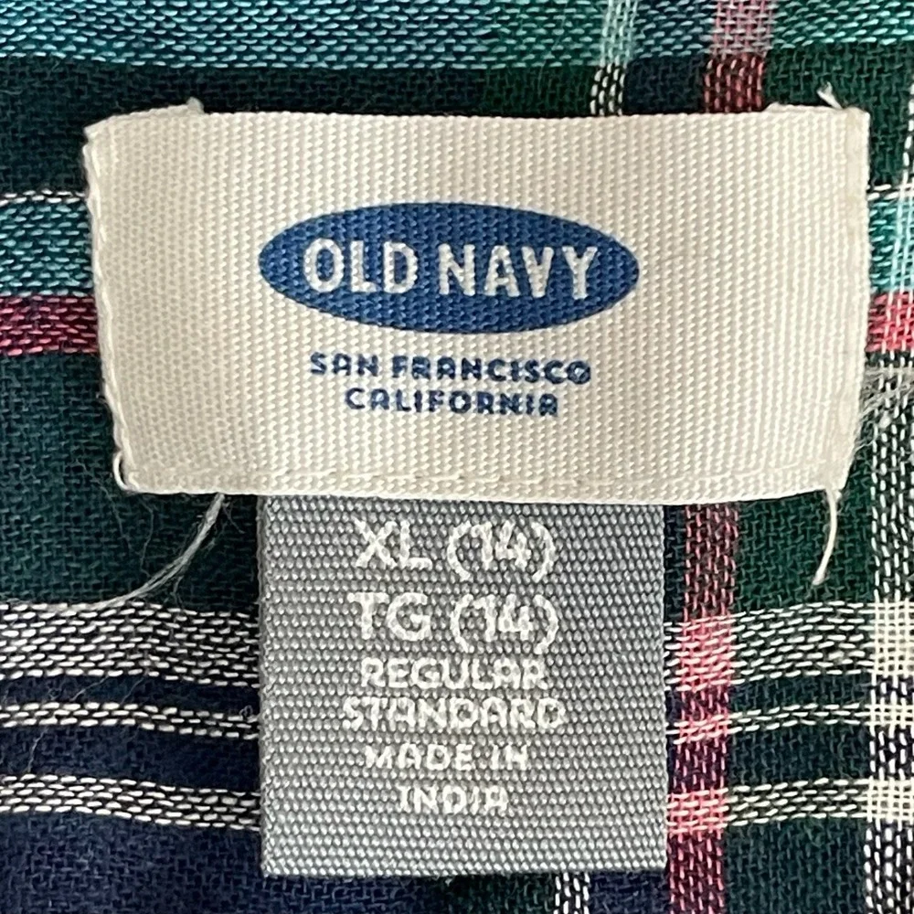 Old Navy Girl's Blue Plaid Long Sleeve Henley Tunic Shirt Dress Size XL 14 Reg